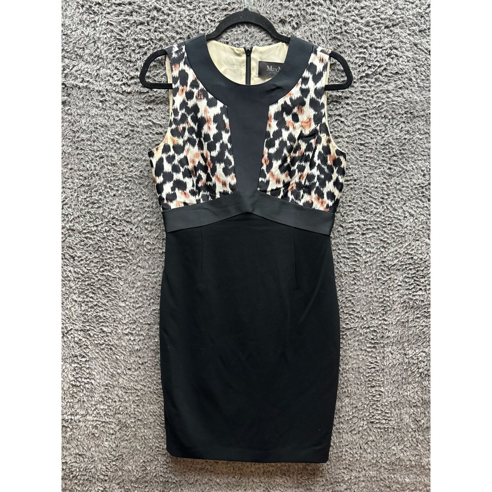 Max Mara Studio‎ Animal Print Sleeveless Sheath Dress Black Womens M-L